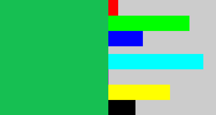 Hex color #16bf52 - shamrock green