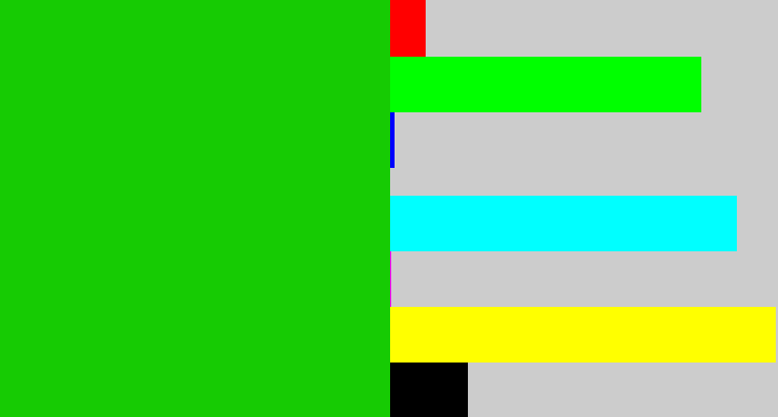 Hex color #16cb03 - vibrant green