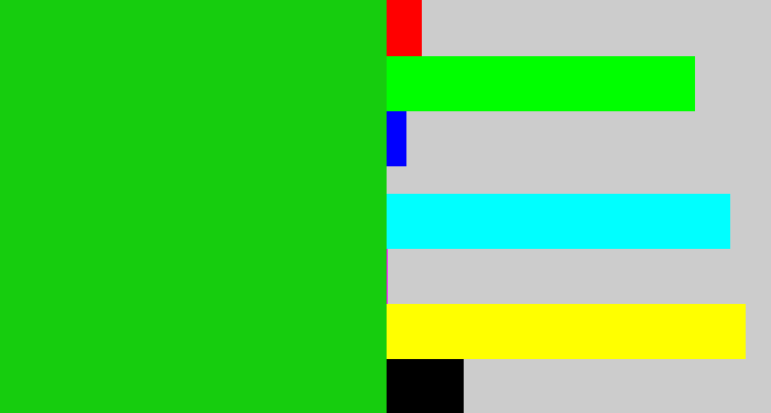 Hex color #16cd0e - vibrant green