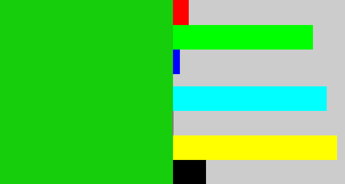 Hex color #16ce0b - vibrant green