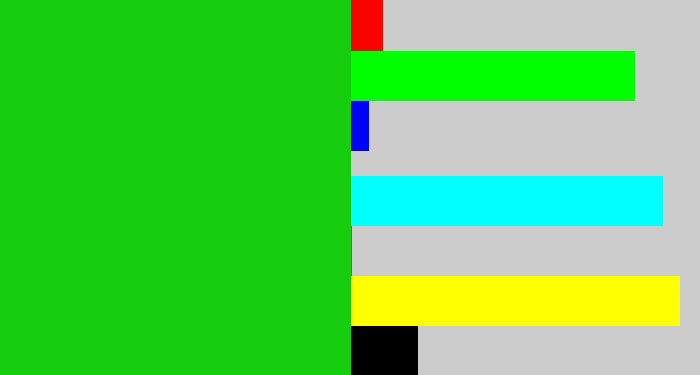 Hex color #16ce0d - vibrant green