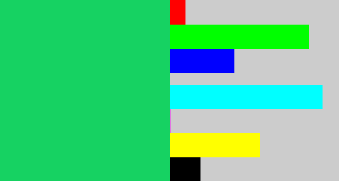 Hex color #16d262 - tealish green
