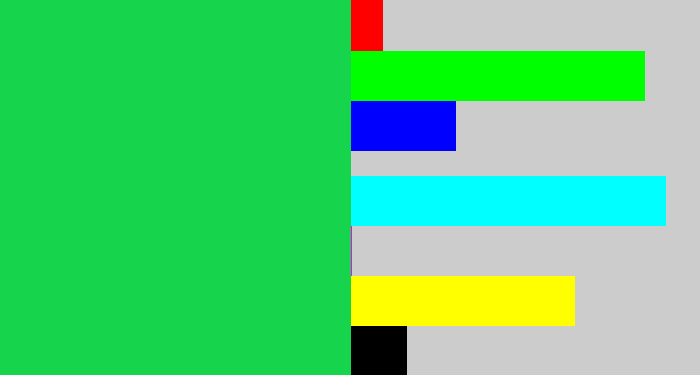 Hex color #16d54c - shamrock green