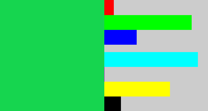 Hex color #16d54f - shamrock green