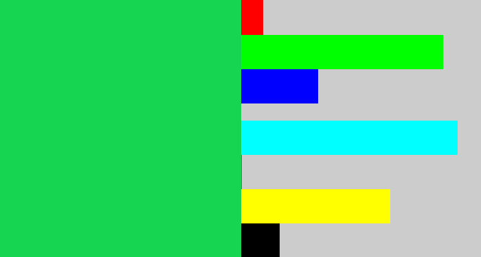 Hex color #16d551 - shamrock green