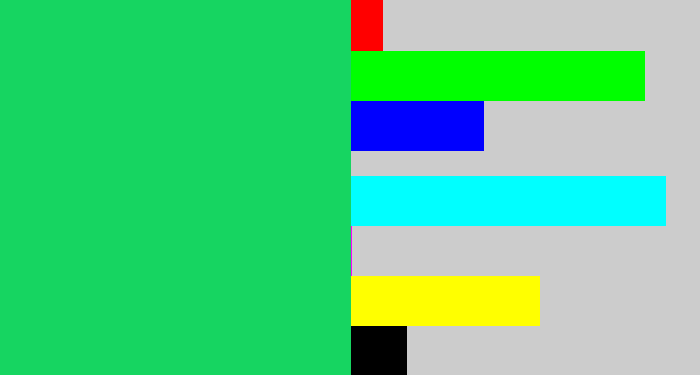 Hex color #16d561 - tealish green