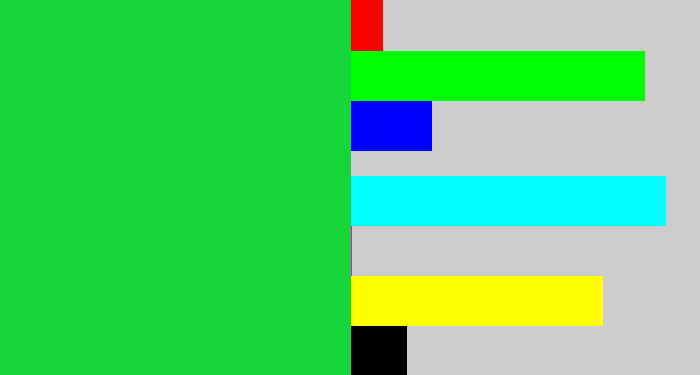 Hex color #16d63b - shamrock green