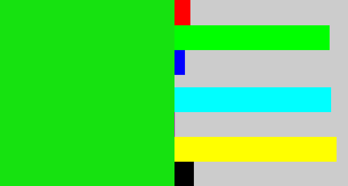 Hex color #16e210 - vibrant green