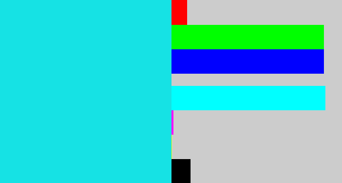 Hex color #16e2e4 - aqua blue