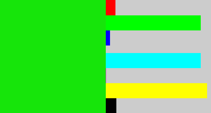 Hex color #16e50a - vibrant green