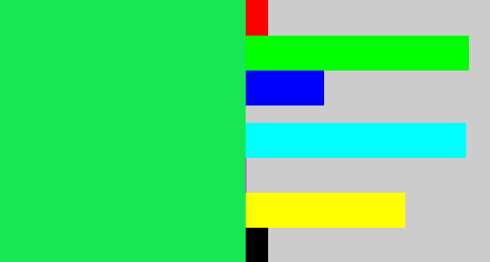 Hex color #16e752 - bright light green
