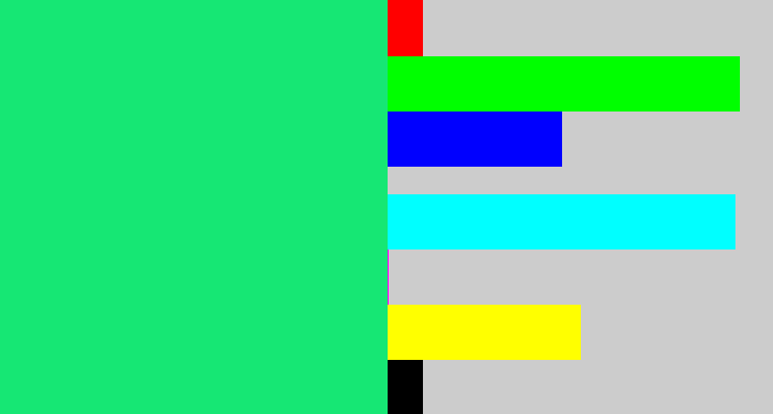 Hex color #16e774 - tealish green
