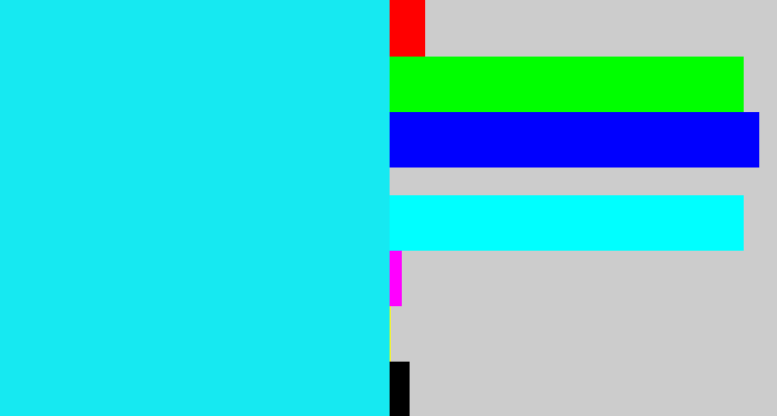 Hex color #16e9f1 - bright aqua