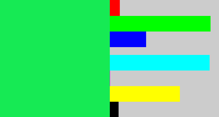 Hex color #16ea54 - bright light green
