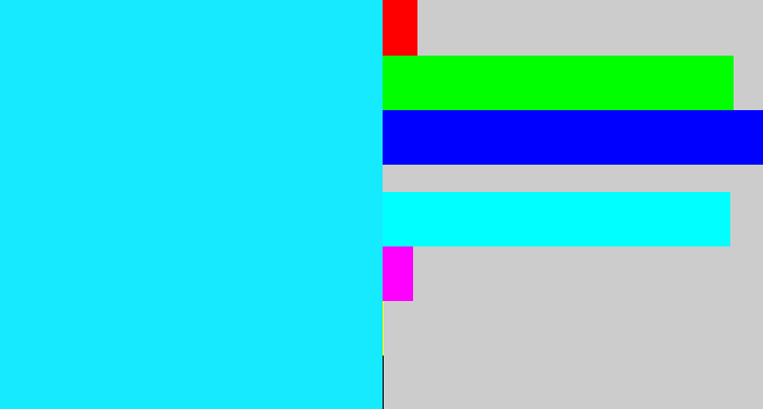 Hex color #16eafe - bright light blue