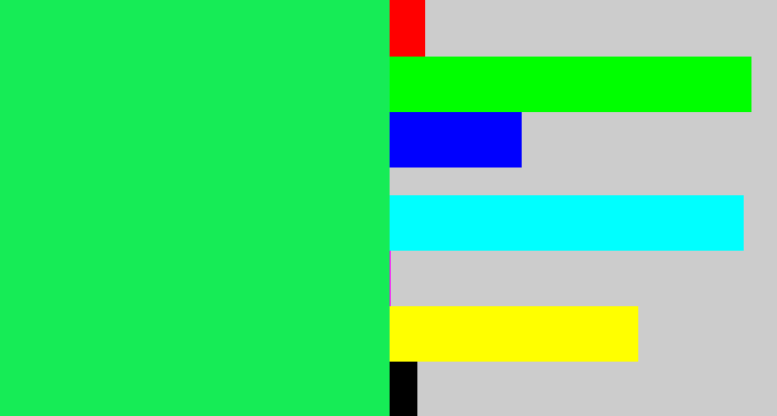 Hex color #16ec56 - bright light green