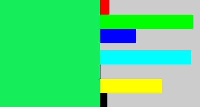 Hex color #16ed5b - bright light green