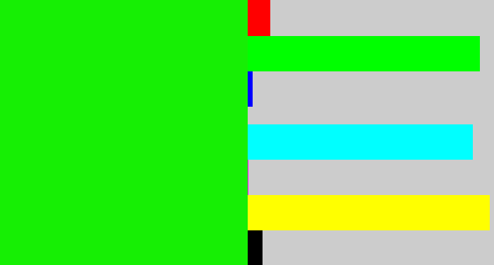 Hex color #16ef04 - highlighter green
