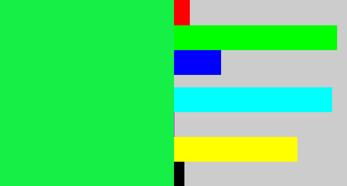 Hex color #16ef45 - bright light green