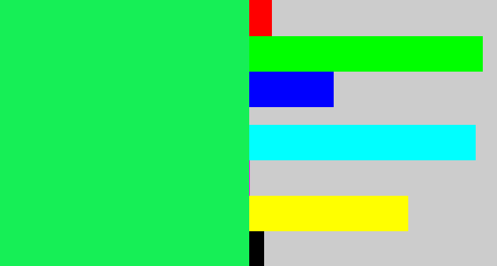 Hex color #16ef56 - bright light green