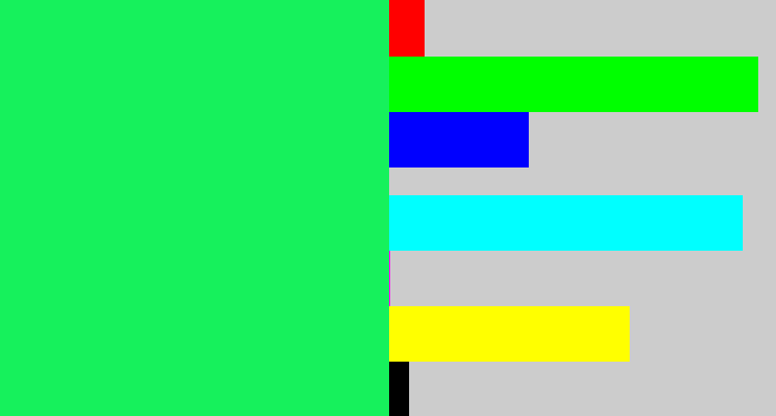 Hex color #16f15c - bright light green