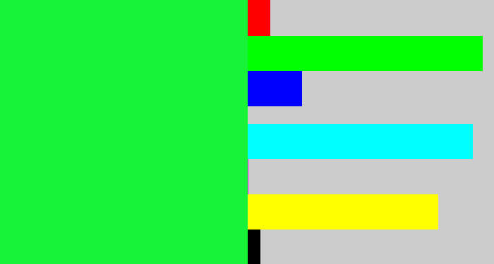 Hex color #16f339 - hot green