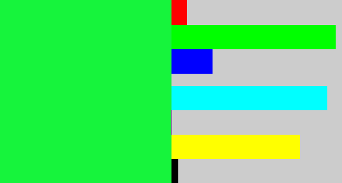Hex color #16f43c - hot green