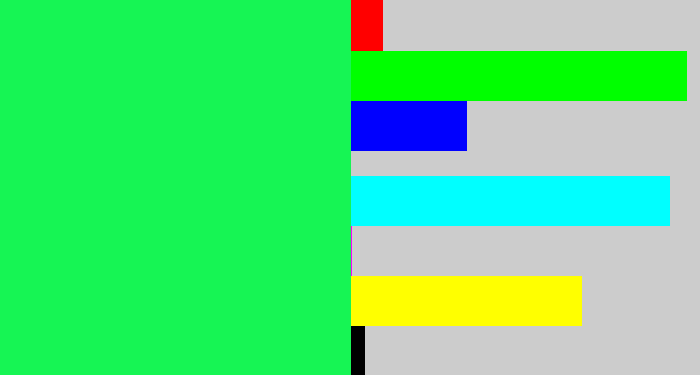 Hex color #16f554 - bright light green
