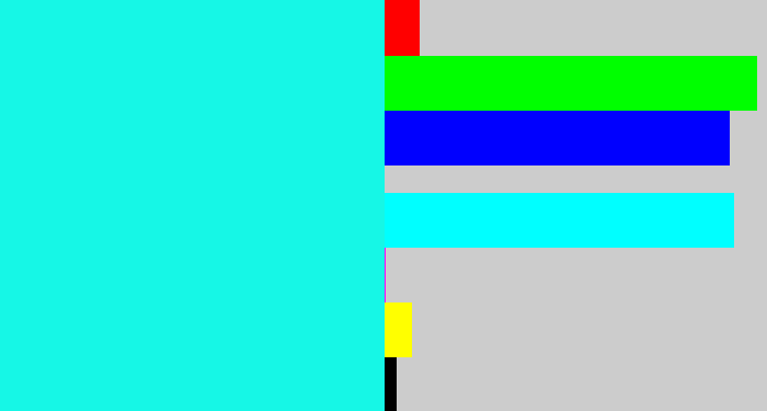 Hex color #16f7e6 - bright aqua