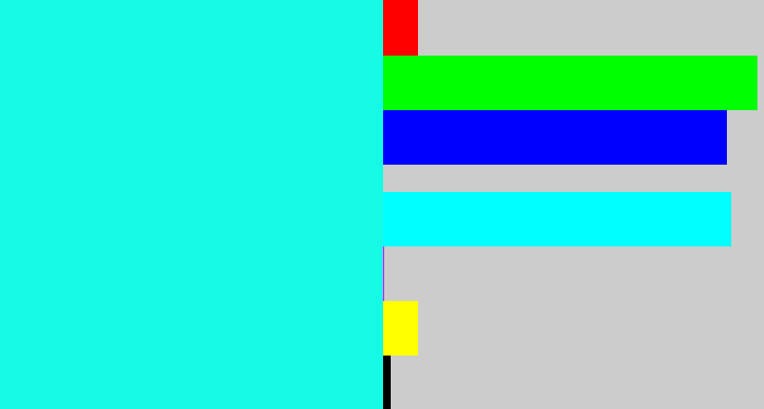 Hex color #16fbe5 - bright aqua