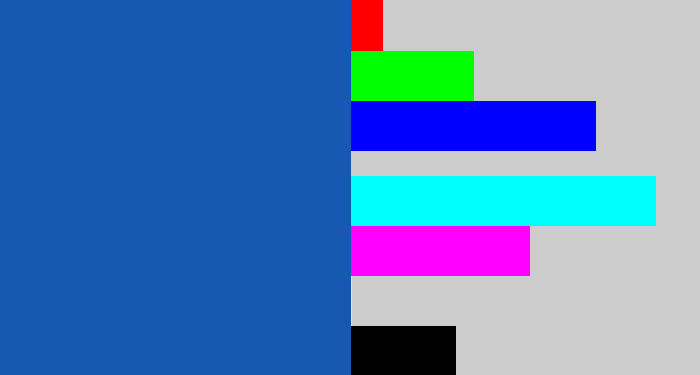 Hex color #1758b3 - mid blue