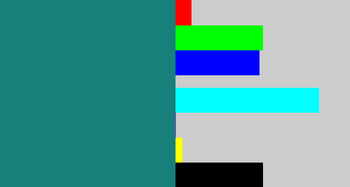 Hex color #17807b - blue green