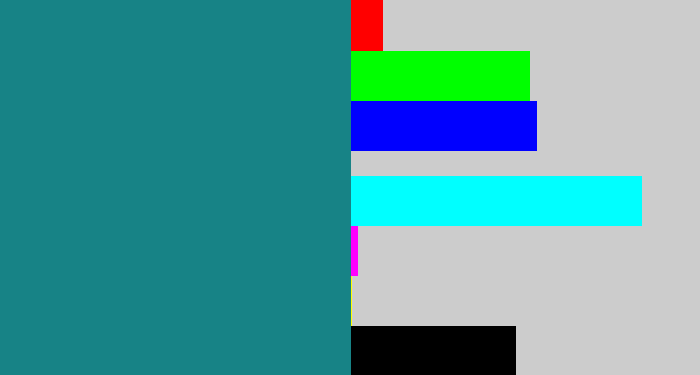 Hex color #178386 - greenish blue