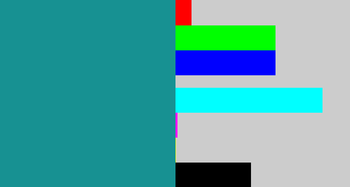 Hex color #179192 - blue/green