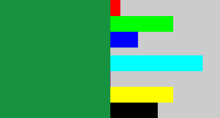 Hex color #17923f - kelley green