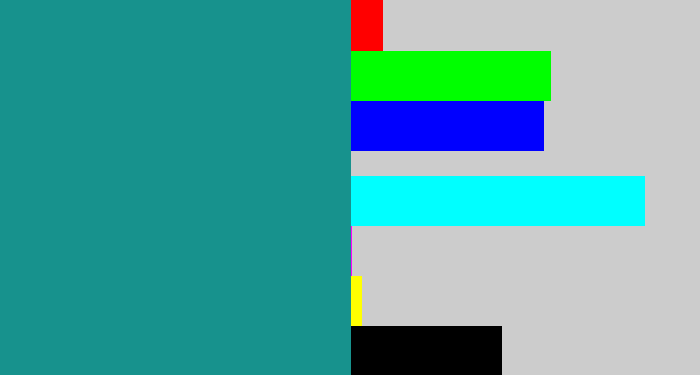 Hex color #17928d - blue/green
