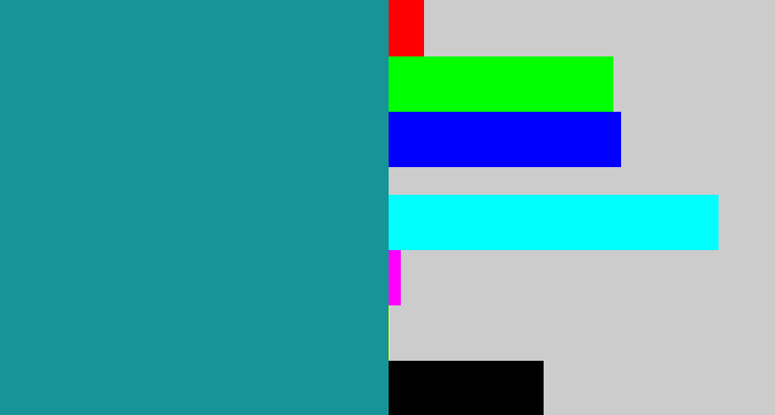 Hex color #179498 - blue/green
