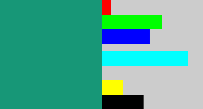 Hex color #179777 - bluish green