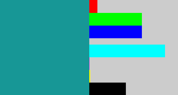 Hex color #179796 - blue/green