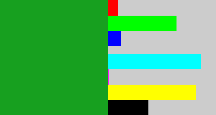 Hex color #17a01f - green