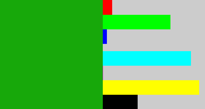 Hex color #17a80a - green