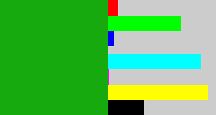 Hex color #17aa0e - green