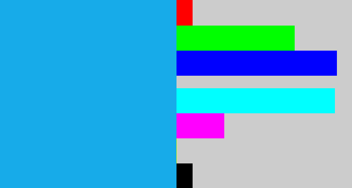 Hex color #17abe9 - azure