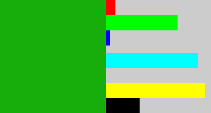 Hex color #17ad0a - green