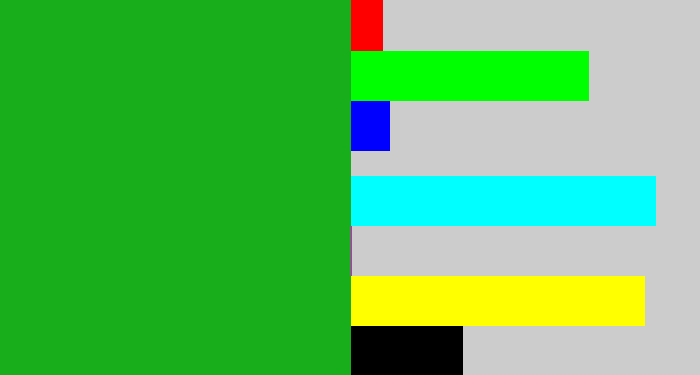 Hex color #17ad1b - green