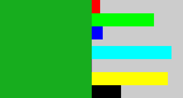 Hex color #17ad1e - green
