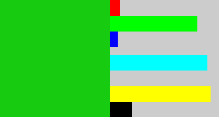 Hex color #17cb11 - vibrant green
