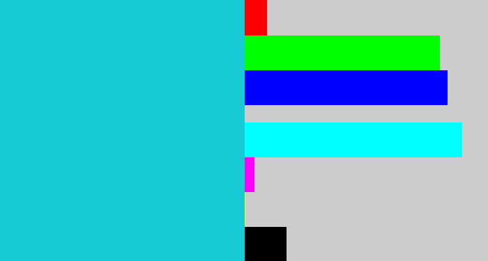 Hex color #17cbd4 - aqua blue