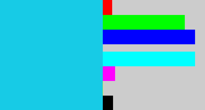 Hex color #17cbe6 - aqua blue