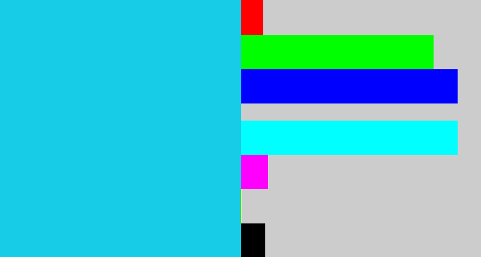 Hex color #17cce6 - aqua blue